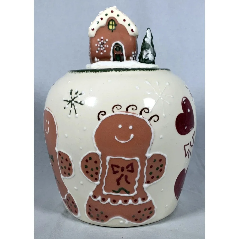 Rare 1999 Signed Frankoma Pottery Hand Painted Gingerbread Cookie Jar